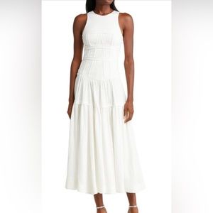 Aje Tidal Corset Linen Blend Midi Dress